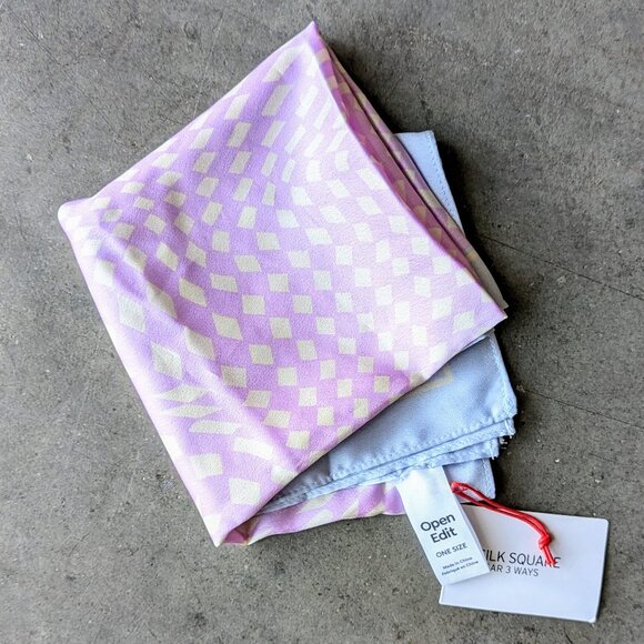 Open Edit Purple Blue Dot Patterned Square Silky Satin Head Scarf Neck Scarf NWT - Picture 1 of 5